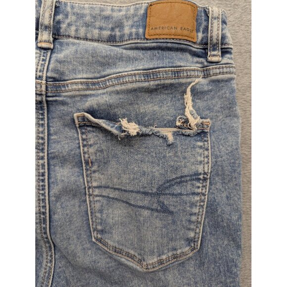 American Eagle Jeans Womens 8 Long Blue Super Hi Rise Flare Distressed Boho - Picture 9 of 15